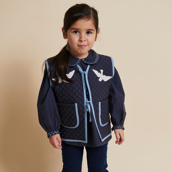 Checkered Quilted Vest w. Embroirdey, brown/blue check comb. Checkered Quilted Vest w. Embroirdey, brown/blue check comb., Copenhagen Colors Organics