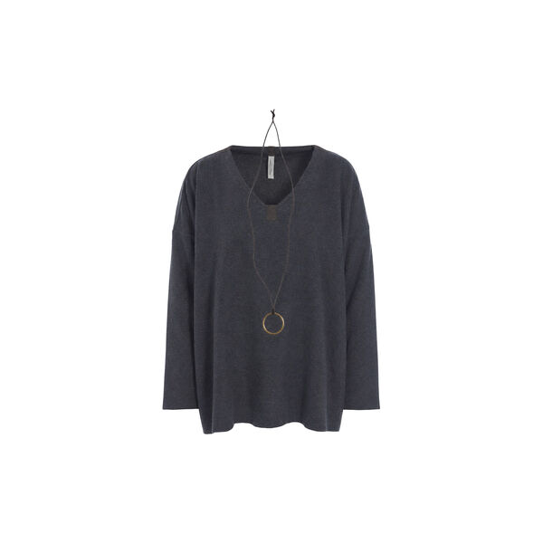 Oversized Fleece Blouse with V-Neck | Soft Black, Henriette Steffensen Copenhagen
