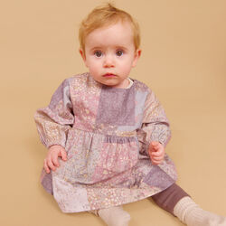 Dress L/S Herdis, patchwork flowers, Wheat