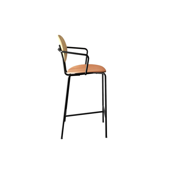 PIET HEIN Counter Chair with Arms, white pigmented oak/Silk Cognac, Sibast Furniture