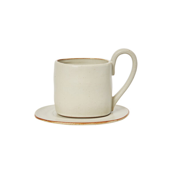 Flow Mug with Saucer, off-white speckle