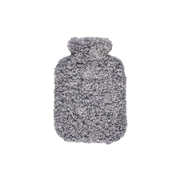 Hot Water Bottle of New Zealand Shot Wool & Curly Sheepskin, light grey, NATURES Collection