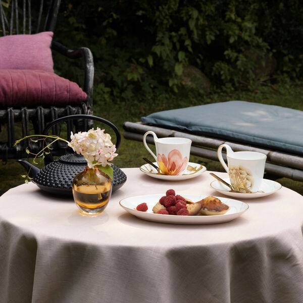 Flora High Handle Cup with Saucer, magnolia, Royal Copenhagen