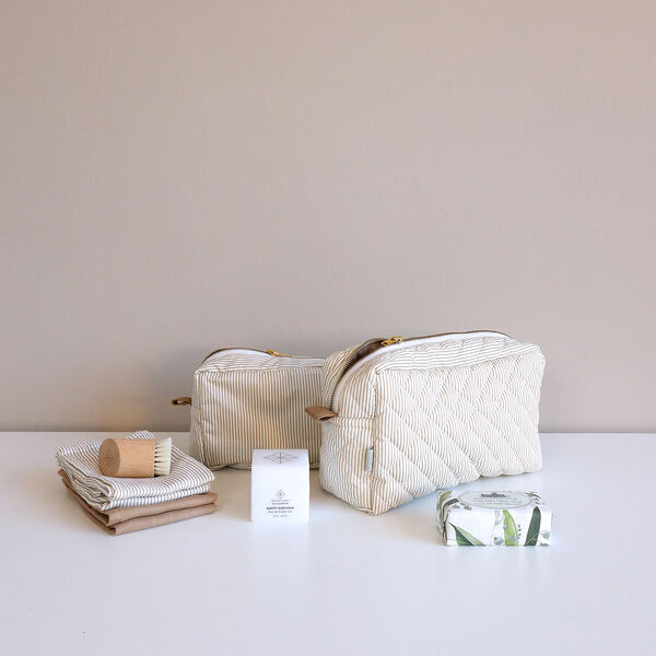 Makeup Bag, classic stripes camel, Cam Cam Copenhagen