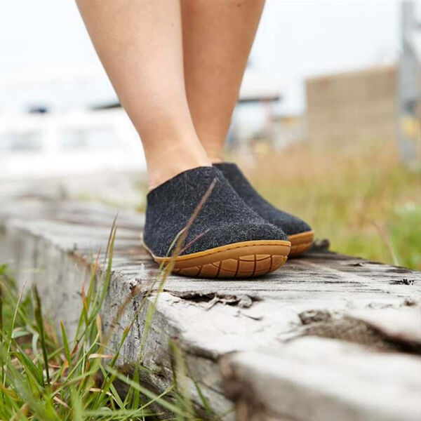 Felt Slipper with Natural Rubber sole, charcoal, Glerups
