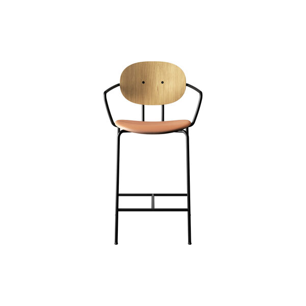PIET HEIN Counter Chair with Arms, white pigmented oak/Silk Cognac, Sibast Furniture