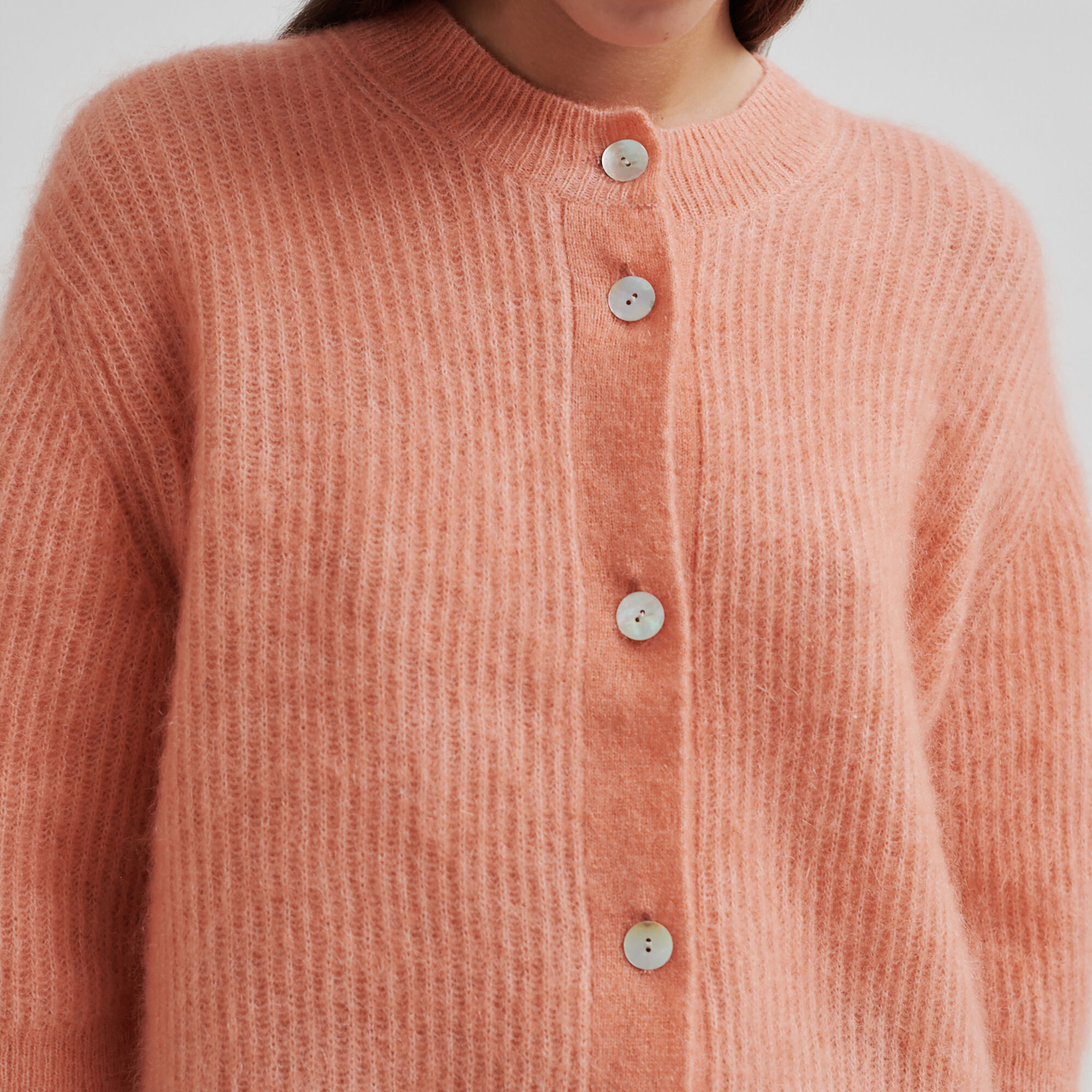 Andrea Knit Rib Cardigan, coral haze
