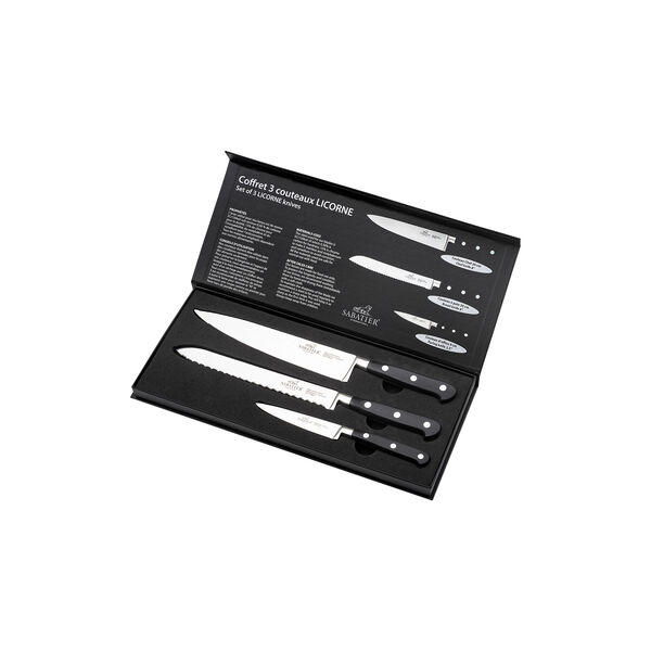 Knife Set Licorne 3-piece, steel/black, Lion Sabatier