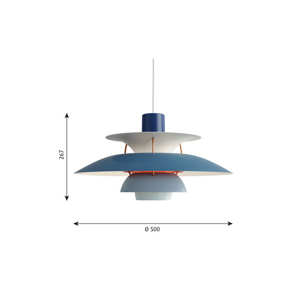 PH 5 Pendant, hues of blue, Louis Poulsen