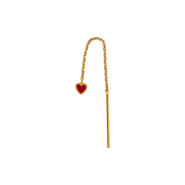 Dangling Love Heart Burgundy Enamel Earring Single, gold, Stine A Jewelry