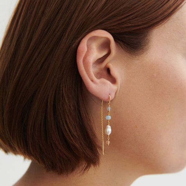 Mellow Blue Earchains, gold plated, Pernille Corydon Jewellery
