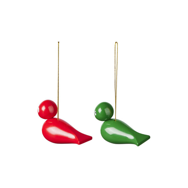 Christmas birds 2 pcs., red/green, Kay Bojesen Denmark