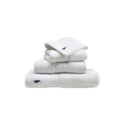 pair of linen hand towels with wide stripes- marine blue – Lauren