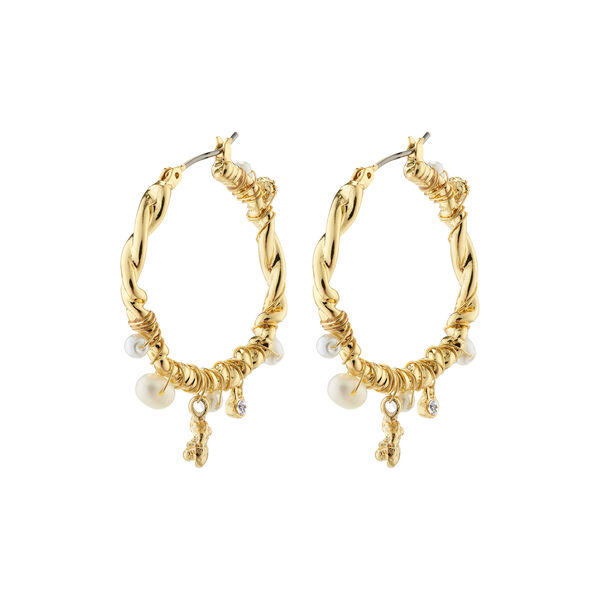 ANA Pearl & Crystal Hoops, gold plated, Pilgrim