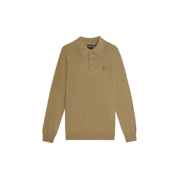 Cotton Merino Long Sleeve Knitted Polo, tigers eye Cotton Merino Long Sleeve Knitted Polo, tigers eye, Lyle & Scott