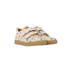 Classic Sneaker in Recycled Cotton Canvas, multi hearts/tan, ANGULUS
