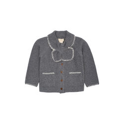 Lambswool Cardigan w. Collar, dark grey/cream comb., Copenhagen Colors Organics