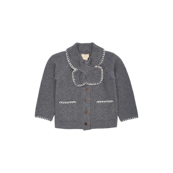 Lambswool Cardigan w. Collar, dark grey/cream comb., Copenhagen Colors Organics