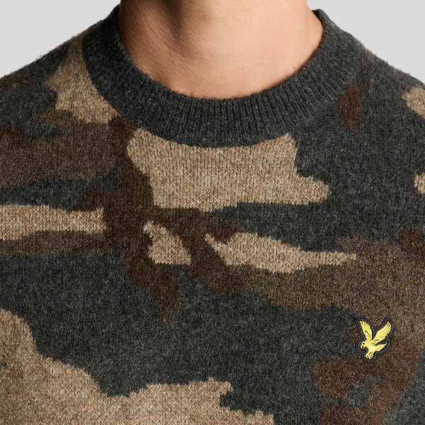 Brushed Camouflage Crew Neck Jumper, black steel, Lyle & Scott