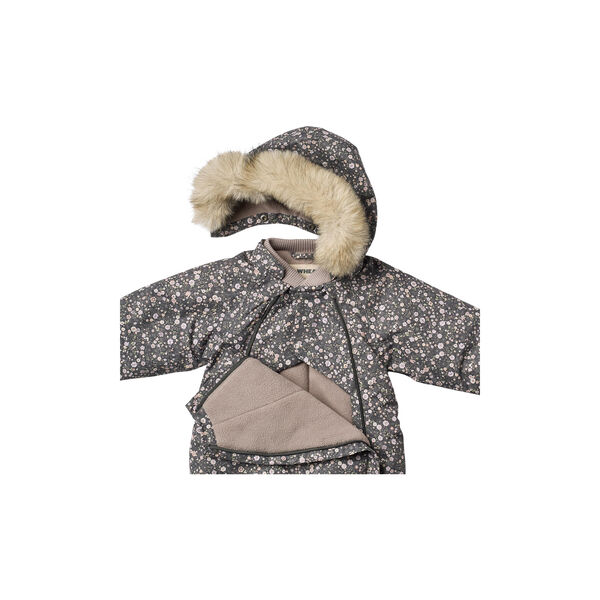 Snowsuit Nickie, black sea open flowers, Wheat