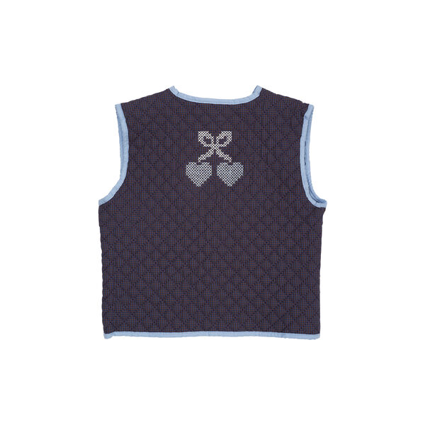 Checkered Quilted Vest w. Embroirdey, brown/blue check comb. Checkered Quilted Vest w. Embroirdey, brown/blue check comb., Copenhagen Colors Organics