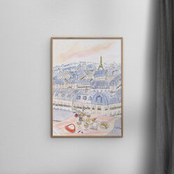 Parisian Rooftop Picnic with Eiffel Tower Views, Poster & Frame