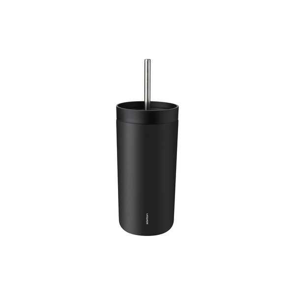 To Go Sip vacuum insulated cup with straw, soft black, Stelton