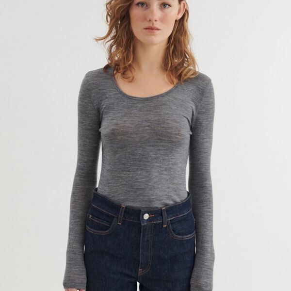 Rinja LS Tee, grey mel., Basic Apparel