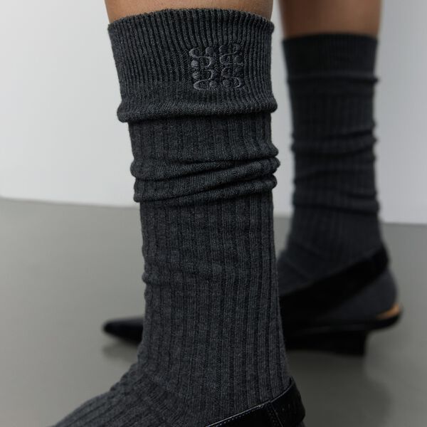 BEATHASW KNEE SOCK x 2, dark grey melange, Sofie Schnoor