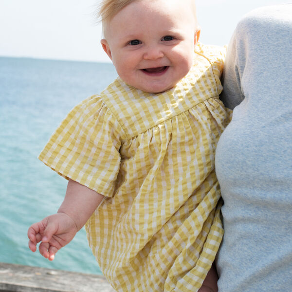 Baby Flair Dress, lemon checks, Serendipity
