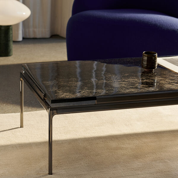 Sett LN12 Coffee Table, smoked glass/dark chrome, &Tradition
